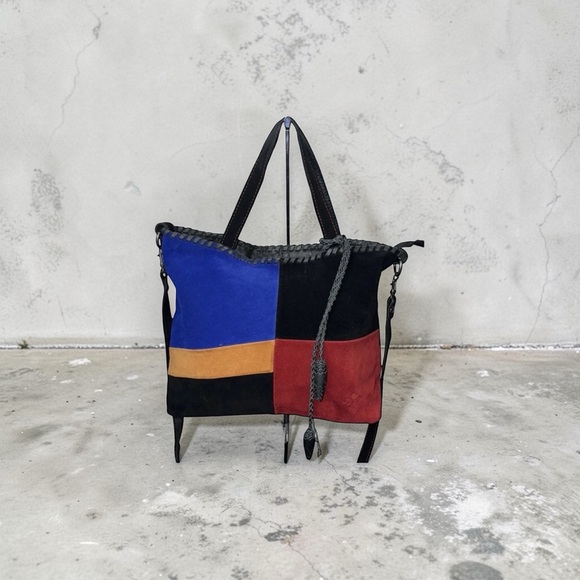 Patricia Nash Zola Suede Colorblock Satchel Crossbody Shoulder Bag Multi Boho - Picture 2 of 13